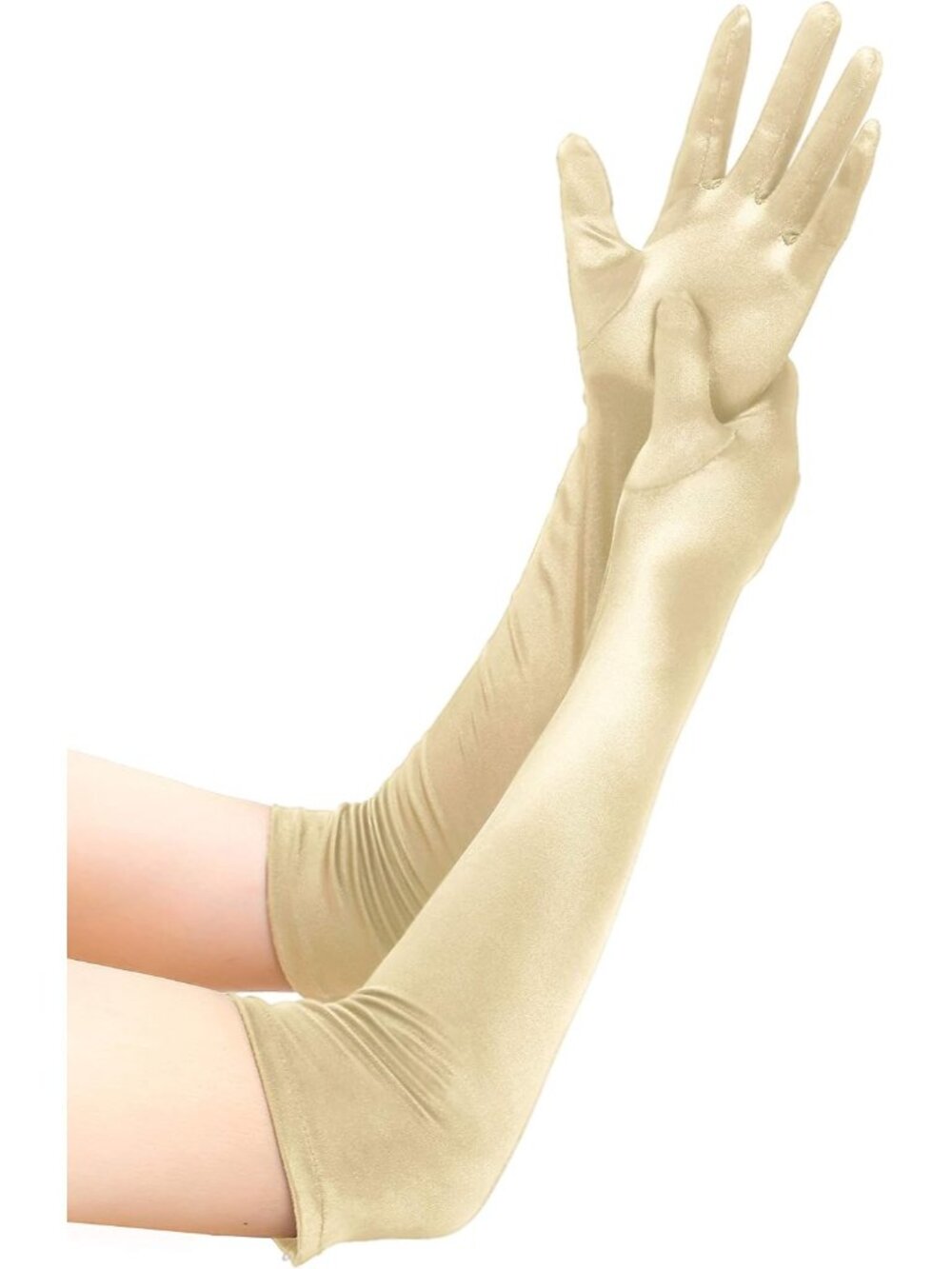 Women's Champagne 1920s Elbow Length Party High Shine Long Opera Satin Gloves